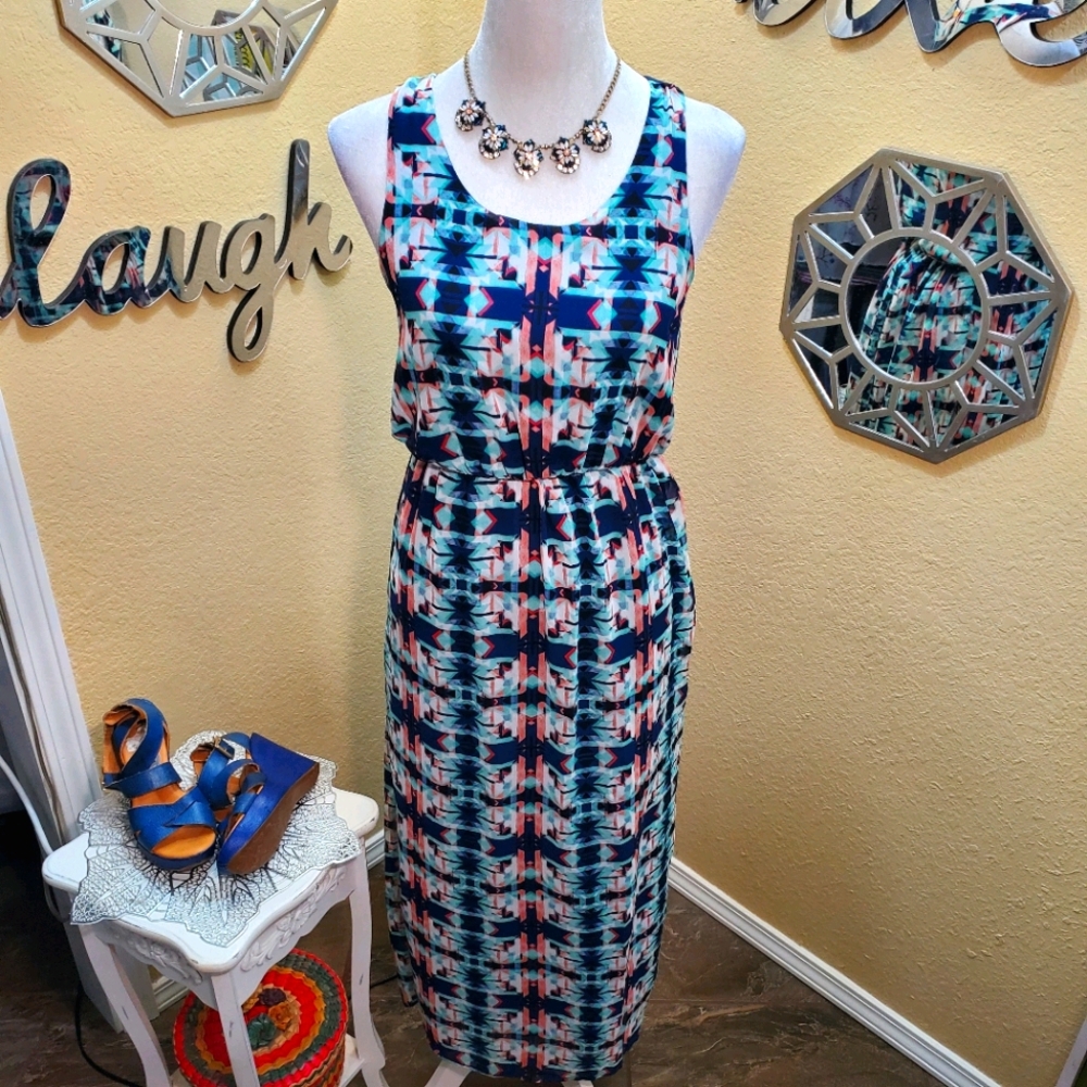 One Clothing Geometric Print Maxi Dress sz S